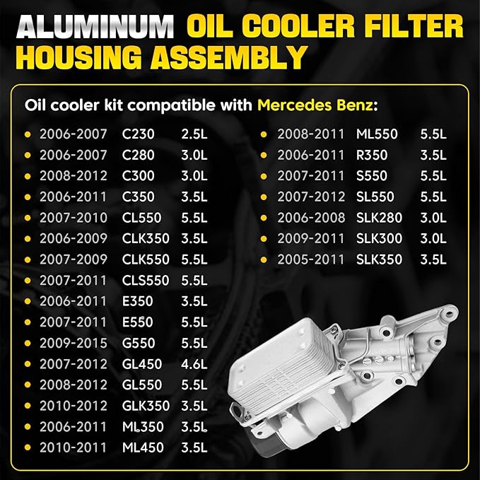 2721800510 Aluminium Oil Cooler Filter Housing Assembly Compatible with 2006-2012 Mercedes Benz E350 E280 C230 C300 C350 GLK350 ML450 S400 SLK300 R350 S550 GL550 E550 SL550 CLS550 CL550 CLK550