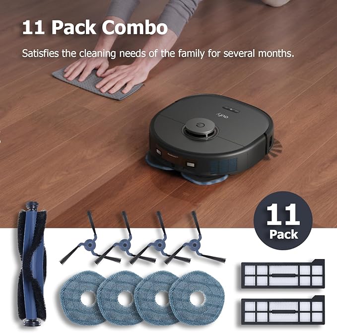 11 Pack Replacement Parts Mop Pads for eufy X10 Pro Omni Accessories Robot Vacuum Accessories, 1 Roller Brush, 2 Filters, 4 Side Brush, 4 Mop Pads