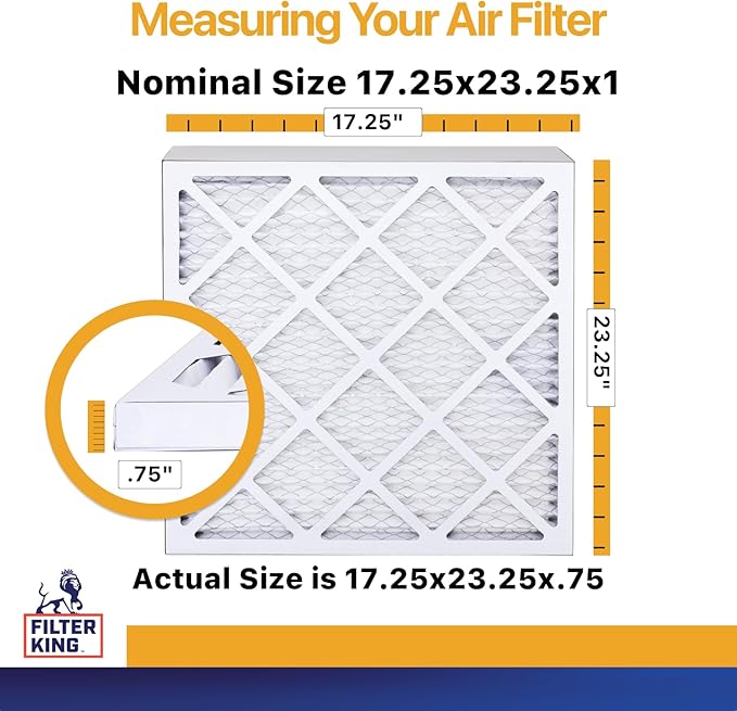 Filter King 17.25x23.25x1 Air Filter (MERV 13) (12-Pack) Dust & Allergy Control AC Furnace Filters, MADE IN USA, HVAC, Pleated, Electrostatic (Actual Size: 17.25 x 23.25 x .75)