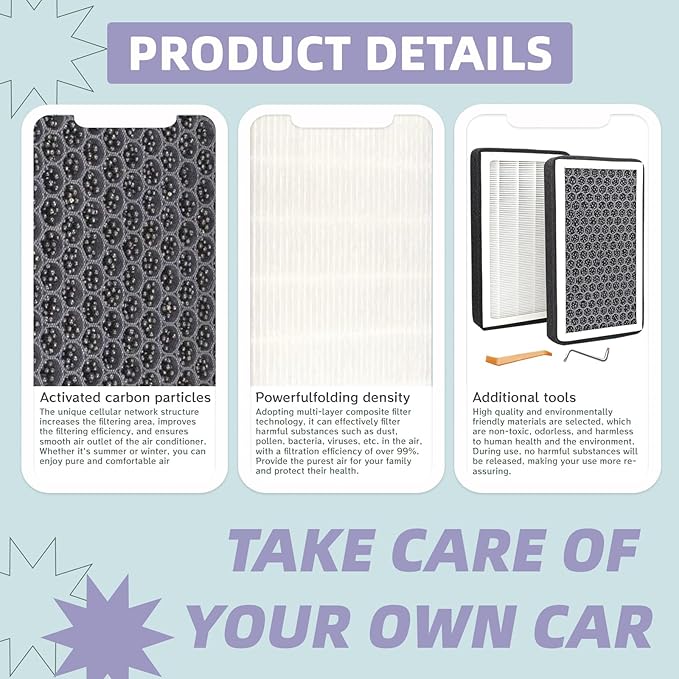 HEPA Air Filter for Model 3&Y 2016-2025, Cabin Air Filter with Activated Carbon,Tesla Model 3 Model Y Replacements (2 Pack)