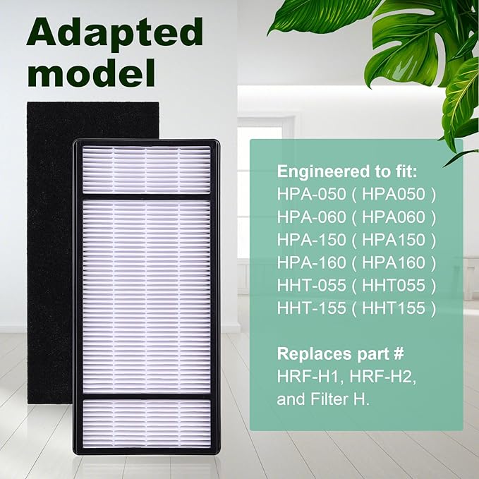 HRF-H1 True HEPA Replacement Filter H Compatible with Honeywell HRF-H2 Replacement for Honeywell Air Purifiers Model HPA050 HPA060 HPA150 HPA160 HHT055 HHT155 (2 Filter+6 Carbon)