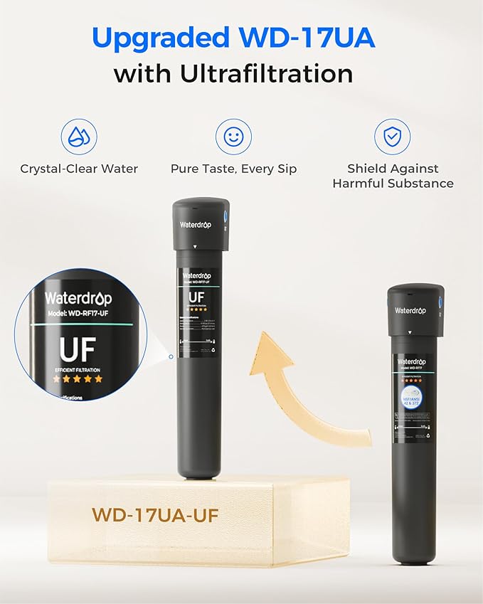 Waterdrop 17UA-UF 0.01 μm Ultra Filtration Under Sink Water Filter System, 3 Years, Reduces Lead, Chlorine, Bad Taste & Odor, Direct Connect to Kitchen Faucet, USA Tech