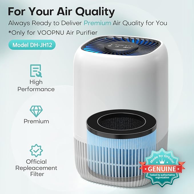 2-Pack VOOPNU JH12 Replacement Filter, 4-Stage H13 True HEPA&Efficiency Activated Carbon, for up to 99.97% of Pet Hair, Smoke, Harmful Particles and Common Household Pollutants, Stander Version, Blue