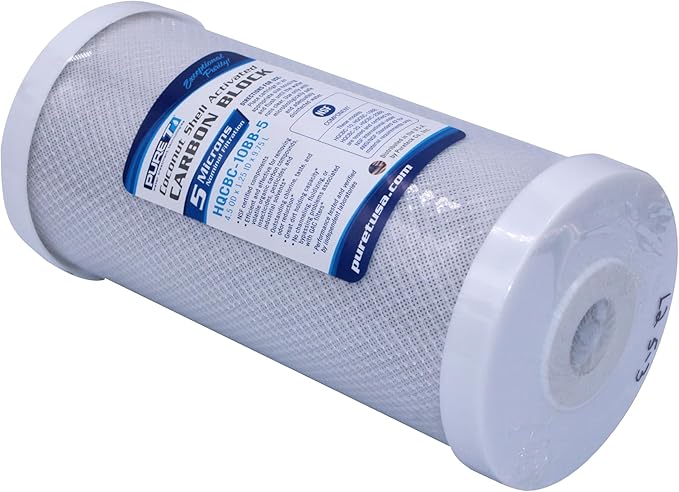 PureT HQCBC-10BB-5, 10x4.5" Coconut Carbon Block Filter - NSF Certified - Cononut Shell Activated Carbon removes Chlorine, Dirt and More (5 u Micron Rated)