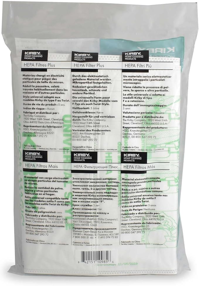Kirby MicronMagic Plus HEPA Filter Bags 6-Pack | Part #204814 | Compatible with F-Style & Twist-Style Vacuums (54 Filer Bags/Case)