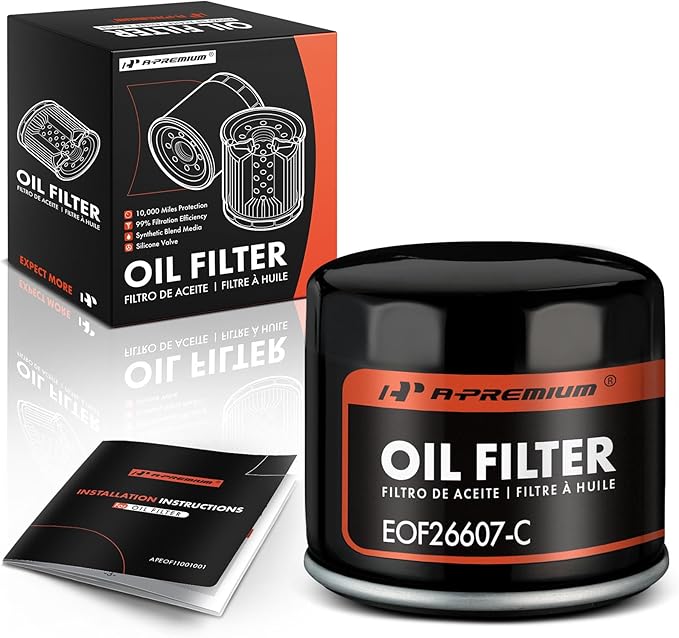 A-Premium 10K Miles Protection Spin On Oil Filter Compatible with Ford & Chevy & for Toyota & for Honda & Nissan & Subaru & Kia & Mazda & Mitsubishi & Infiniti & Smart, Replace# 15208AA09A, PH6607