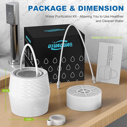 Bath Filter for Tub - KDF-55 Bath Water Filter for Tub Faucet, Removes Most Chlorine, Lead, Fluoride and Heavy Metals | Hard Water Softener, Improves Skin, Hair and Nails (White)