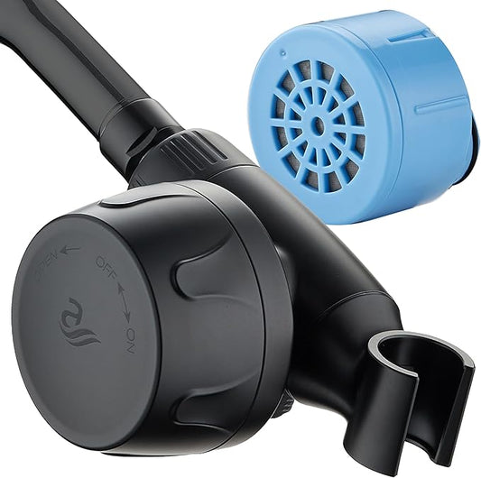 AquaCare Skin & Hair - World's Only Handheld Shower Head Filter with Built-in Hand Shower Bracket, ON/OFF Filtration Modes, Instant Cartridge Reload & Stay-Clean American KDF Cartridge, Matte Black