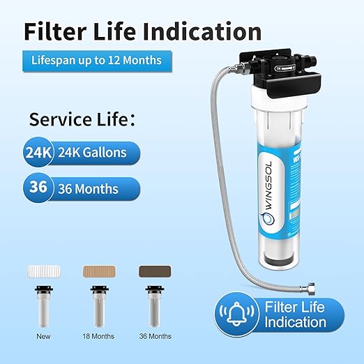 WINGSOL Water Filter for Sink Faucet, Reduce Heavy Metals/Chlorine/PFAS/PFOA/PFOS/Odor/Sediment, NSF/ANSI 42&53 Improve Taste, EZ Change Life Indication Mineral pH+ Under Sink Water Filter (Advanced)