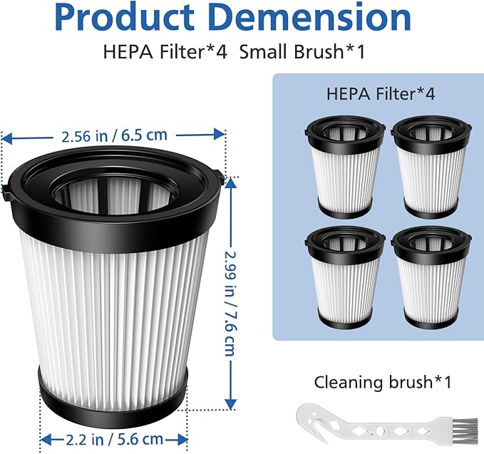4 Pack FSV001 HEPA Filter Compatiable with Fabuletta FSV101, FSV001, VacLife VL732, Girnoor G160&G165, Afoddon A300, Lubluelu 202, Oraimo OSV-102, Besswin W26 Cordless Stick Vacuum Cleaners