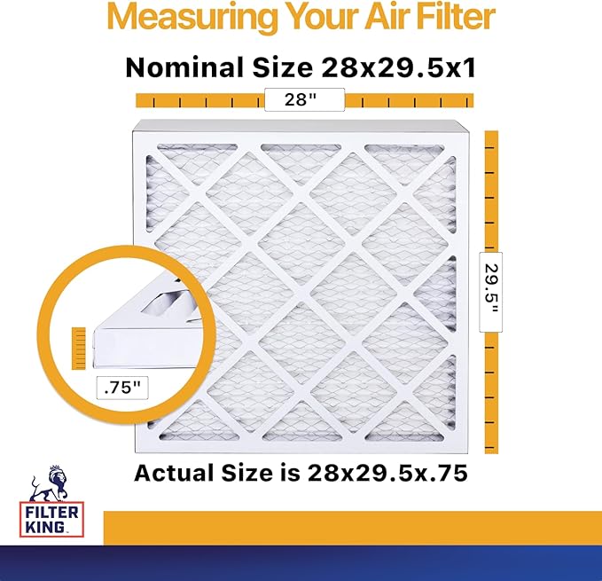 Filter King 28x29.5x1 Air Filter (MERV 13) (12-Pack) Dust & Allergy Control AC Furnace Filters, MADE IN USA, HVAC, Pleated, Electrostatic (Actual Size: 28 x 29.5 x .75)