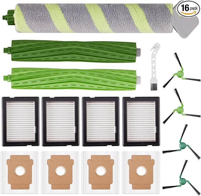 16 Pcs Accessories kit for iRobot Roomba Max 705 Combo Robot Vacuum, 2 Main Brush, 4 Dust Bags, 4 Hepa Filters, 1 roller brush, 4 Side Brushes, 1 Clean Tool, Replacement Parts with iRobot 705
