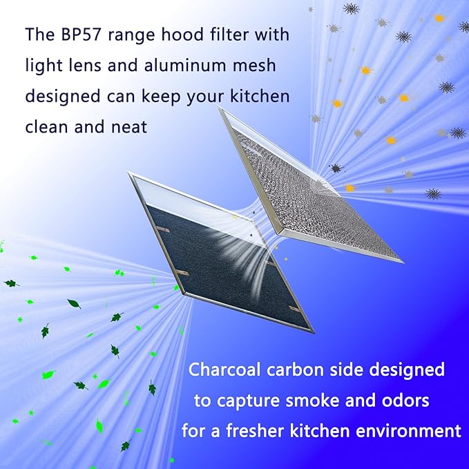 BP57 Stove Hood Vent Filter for 43000 Series Br-oan Range Hood Filters with Light Lens 11 3/8" x 11 3/4" The Kitchen Exhaust Carbon Fan filter It's fit for Nut-one Grease Filter Replacement(1-Pack)
