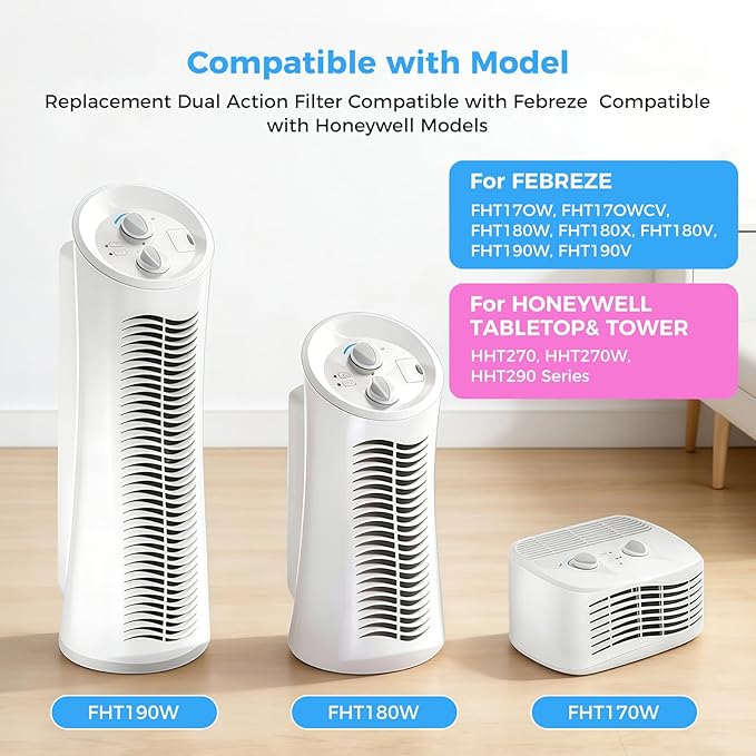 4 Pack U Filter Replacement Compatible with Honeywell HRF201B, HHT270, HHT270W, HHT290 and For Febreze FRF102B, FHT190W, High-Efficiency Air Filter with Activated Carbon Filter for Dust Pet Smoke