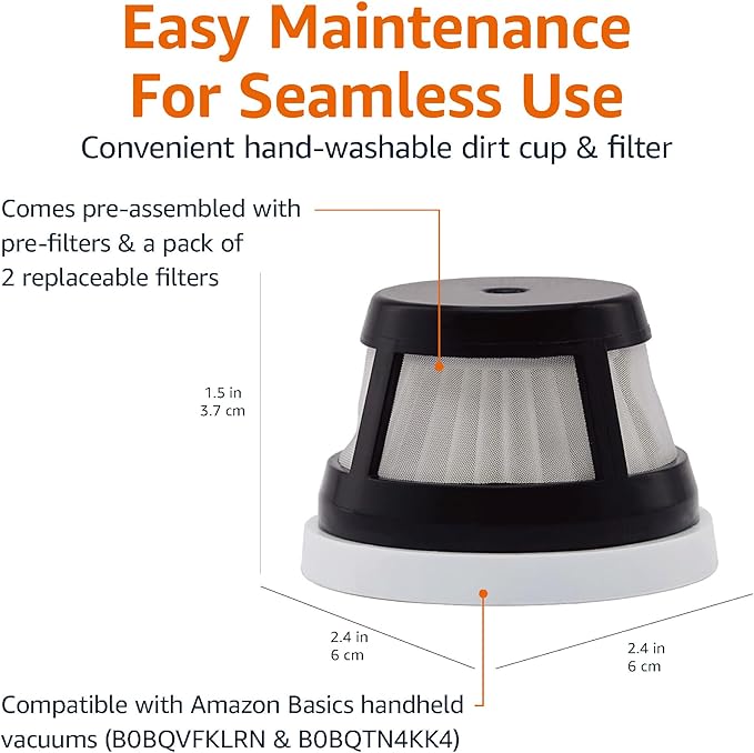 Amazon Basics Replacement Filter Handheld Vacuum, Black, 2-Pack
