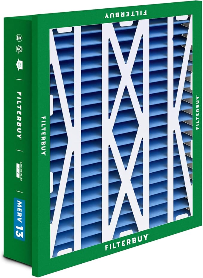 Filterbuy 20x25x5 Air Filter MERV 13 Optimal Smoke & Allergy Defense (2-Pack), Electrostatic Pleated HVAC AC Furnace Filters Replacement for Honeywell Return Grille (Actual Size: 18.38 x 23.38 x 3.69)
