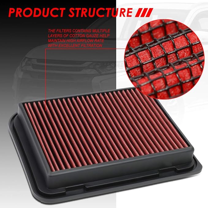 DNA Motoring AFPN-230-RD Washable Drop In Panel Air Filter Enhance Engine Performance [Compatible with 07-08 Mitsubishi Grandis / 13-17 Lancer / 14-20 Outlander / 13-20 Outlander Sport / 13-20 Rvr]