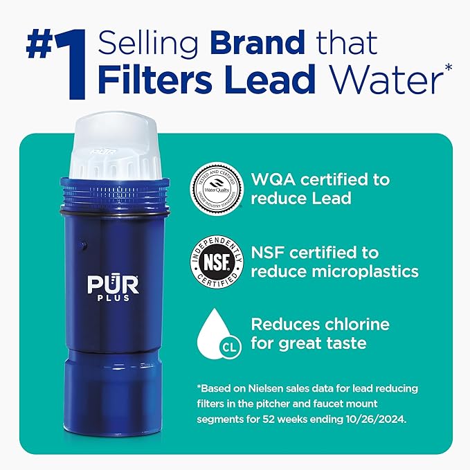 PUR Plus Lead Reducing Water Pitcher and Dispenser Replacement Filter, 1-Pack, NSF & WQA Certified - Compatible with All PUR Pitchers and Dispensers, Blue, PPF951K1