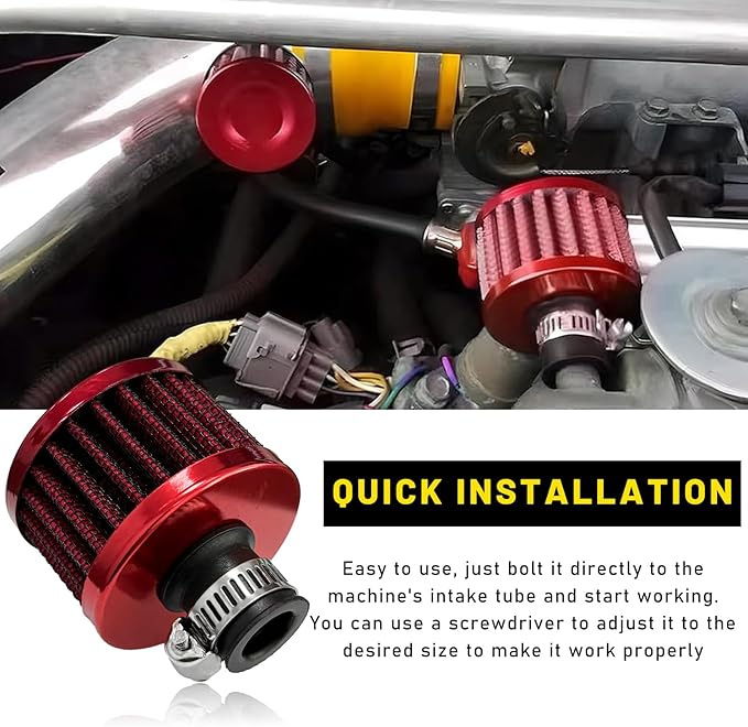 12mm Mini Air Filter, Universal Motor Cold Air Intake Filter Breather, Auto Turbo Vent Intake Filter Cleaner, Crankcase Breather Car Accessories for Motorcycle Engine Parts (Red)