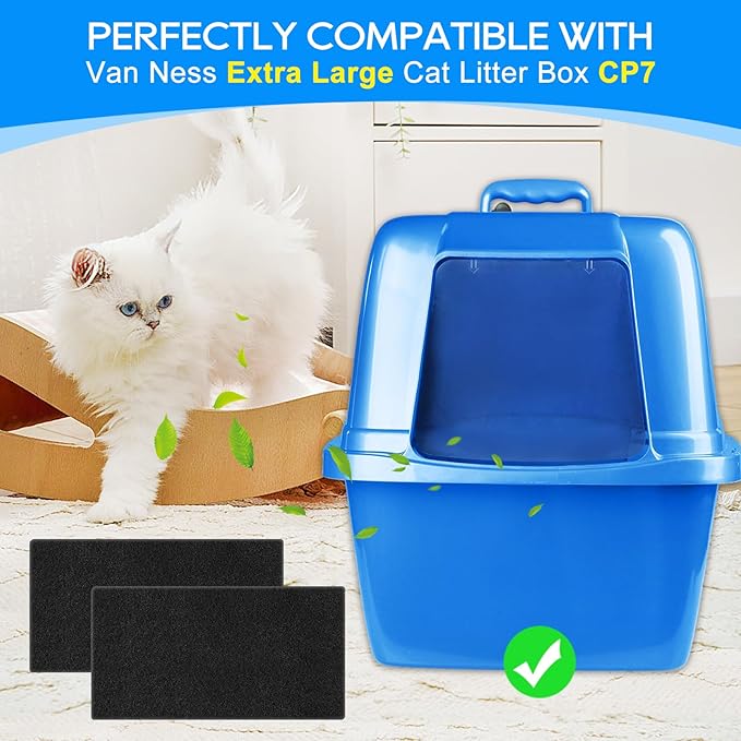 8PCS Cat Litter Box Filter Compatible with Van Ness CP7 Blue Extra Large Cat Litter Box, Activated Charcoal Odor Control Filters Replacement for Hooded Cat Litter Boxes for Big Cats