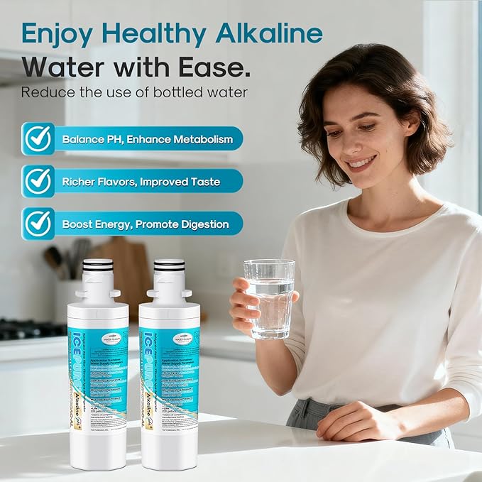 ICEPURE Alkaline LT1000PC Refrigerator Water Filter and Air Filter Replacement for LG LT1000P/PC/PCS, Kenmore 9980, ADQ74793501 ADQ74793502 ADQ747935 MDJ64844601 LMXS28626S LT1000, Enhances PH, 1Combo