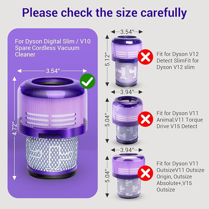 2 Pack SV18 V9 Filter Replacement for Dyson Digital Slim/Spare & V9 Motorbar Cordless Vacuum, Part No. 970612-01