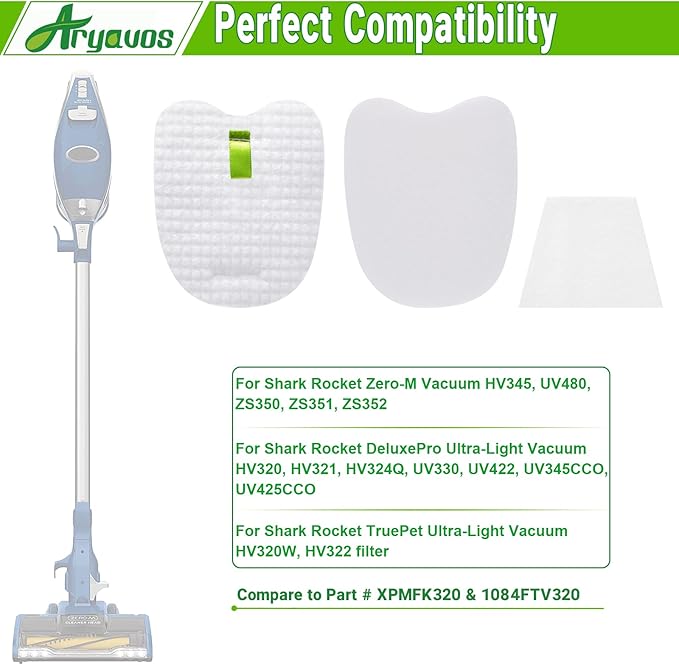 HV322 Filter Replacement for Shark Rocket Vacuum Rocket Pro HV322 HV345 HV320 HV321 UV330 UV480 UV422 ZS350 ZS351 ZS352, Part # XPMFK320 & 1084FTV320, 6 Foam & Felt Filters