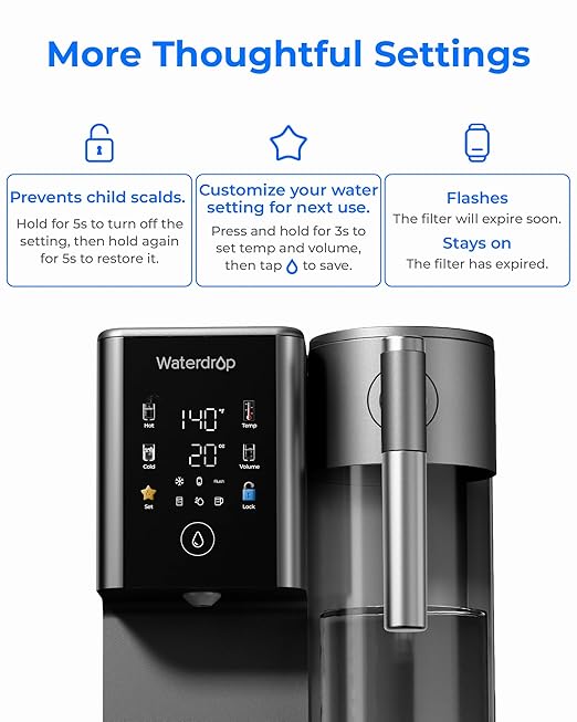 Waterdrop A2G Mineral Countertop Reverse Osmosis System Water Filter, Hot and Cold RO System, 6 Temperature Settings, 3:1 Pure to Drain, 6-Stage, Portable Pure Water Tank