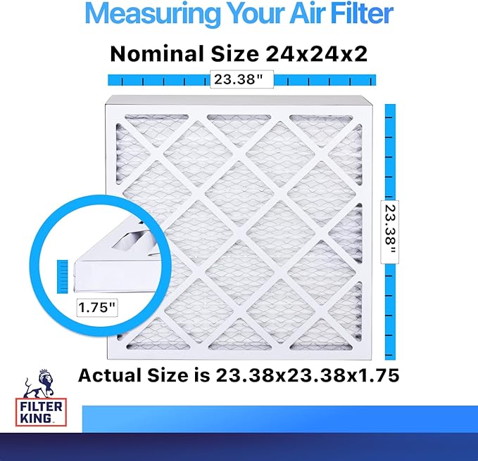 Filter King 24x24x2 Air Filter (MERV 8) (4-Pack) Dust & Allergy Control AC Furnace Filters, MADE IN USA, HVAC, Pleated, Electrostatic (Actual Size: 23.5 x 23.5 x .75)