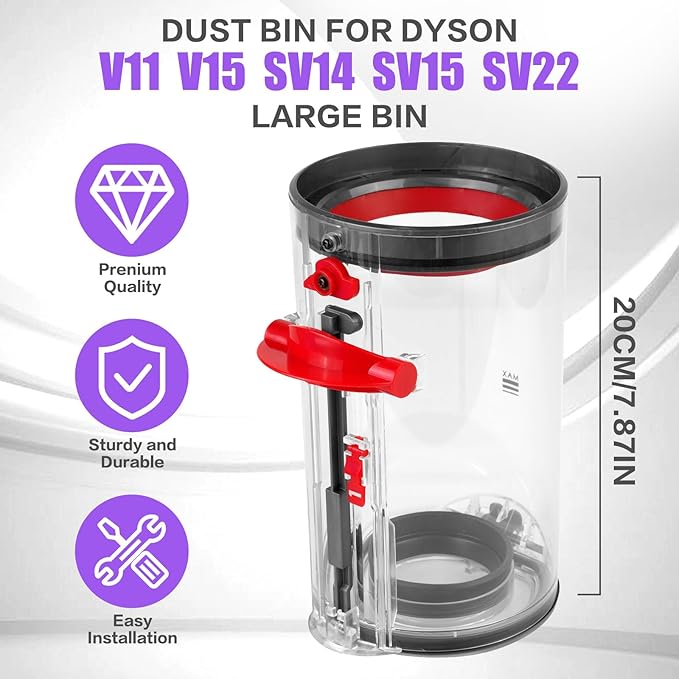 replacement for V11 dustbin for Dys Large Dust Collector, includeing V11.V15.SV14.SV15.SV22, Dust Collector for Vacuum Cleaners. with HEPA Filter, with On/Off Clip.