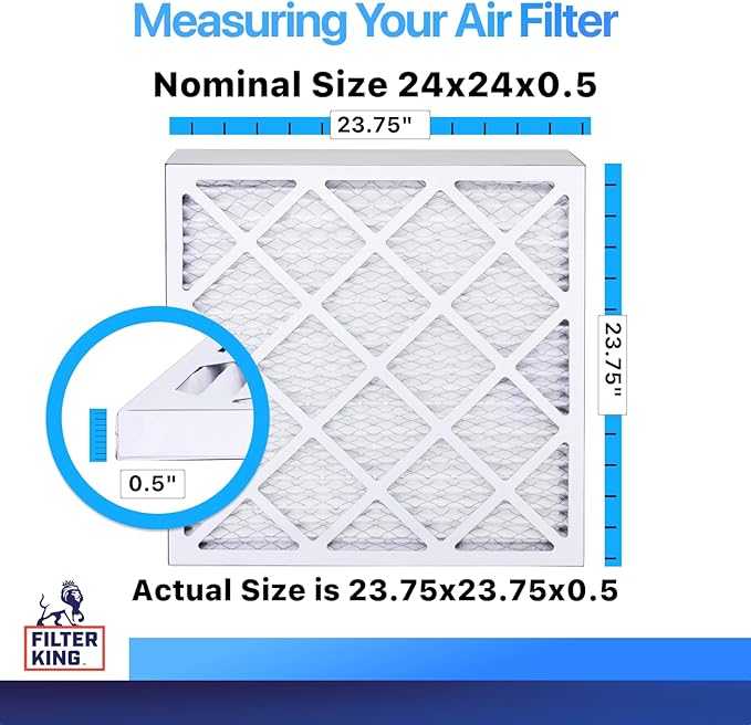 Filter King 24x24x0.5 Air Filter (MERV 8) (4-Pack) Dust & Allergy Control AC Furnace Filters, MADE IN USA, HVAC, Pleated, Electrostatic (Actual Size: 23.75 x 23.75 x 0.5)