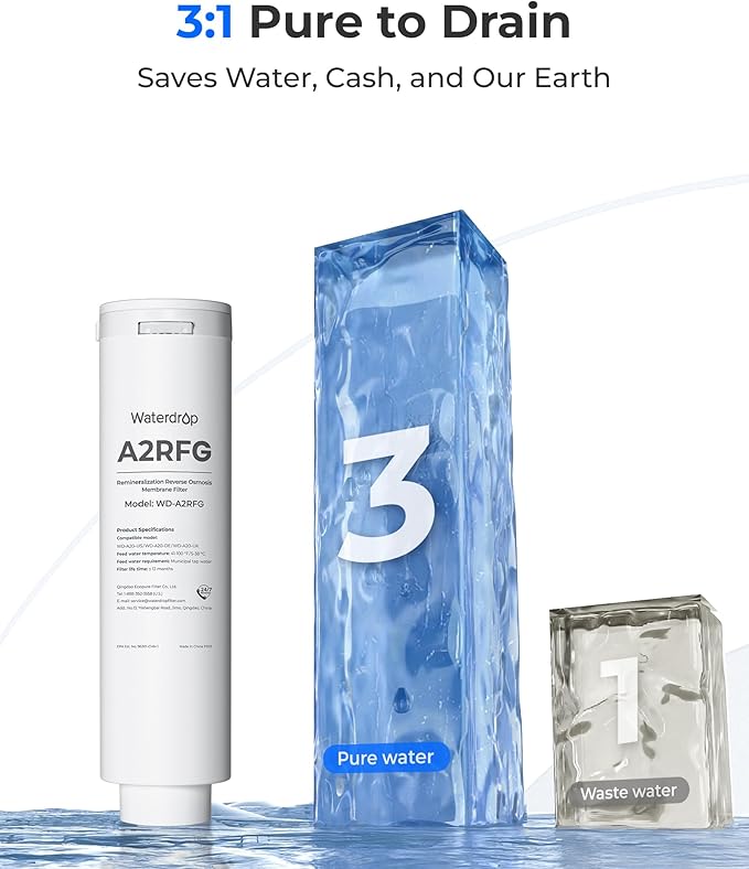 Waterdrop A2RFG Filter, Replacement for Waterdrop A2G Countertop Reverse Osmosis System, 12-month Lifetime
