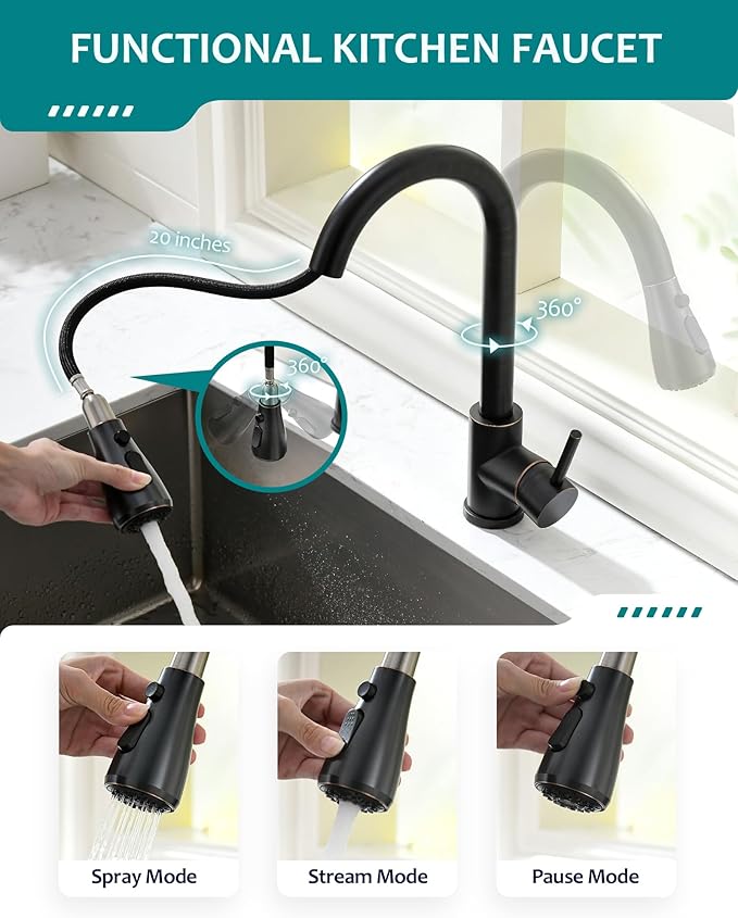 Oil Rubbed Bronze Kitchen Faucet with Pull Down Sprayer, Kitchen Sink Faucet VFAUOSIT Commercial Stainless Steel Laundry Single Handle Bronze Faucet for Kitchen Sink, Grifo para Fregaderos de Cocina