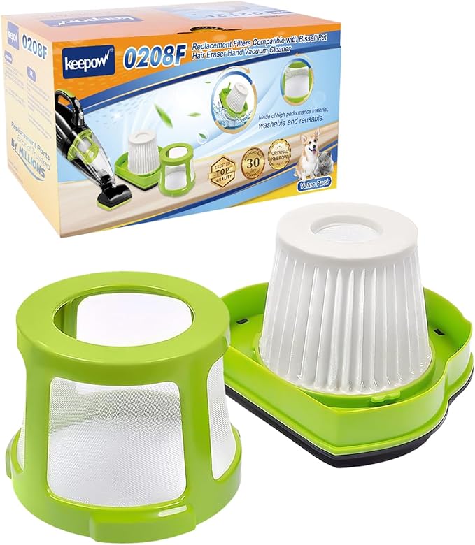 KEEPOW Replacement Filters Compatible with Bissell Pet Hair Eraser Hand Vacuum Cleaner Models 1782 17823, Part 160-8653 160-8654 1608653 1608654, 1 Pack