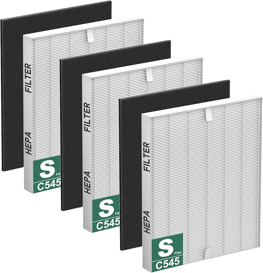 C545 Replacement Filter S Compatible with Winix C545, B151, P150, 9300 Air Purifier, Replaces Filter S 1712-0096-00 and 2522-0058-00，Improvedhand 3 Pc High Efficiency and 3 Pc Activated Carbons