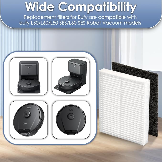 (7 Pieces) Replacement Washable Filters with eufy Clean L50, L60, L60 Hybrid, L60 SES, L50 SES, Robot Vacuum, Accessories Kit,7 HEPA & Foam Filters