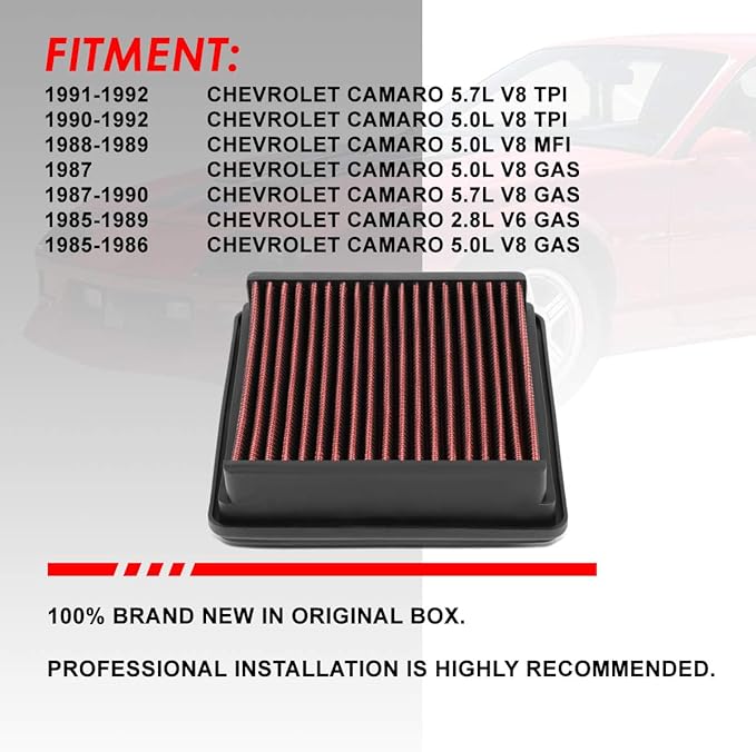 DNA Motoring AFPN-215-RD Clean Air Washable Drop In Panel Air Filter Enhance Engine Performance Power & Acceleration Improve [Compatible with 85-92 Chevy Camaro 2.8L 5.0L 5.7L]