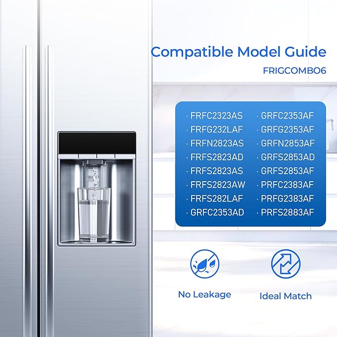 PWF-1 FPPWFU01 Water Filter & PureAir AF-2 FRGPAAF2 Air Filter Combo, Compatible with Frigidaire FRIGCOMBO6, GRFS2853AD, GRFS2853AF, PRFC2383AF, PRFG2383AF, PRFS2883AF, 3 Combo