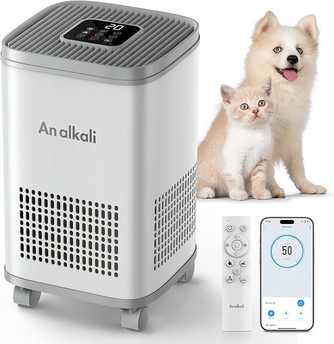 Budget Pet Air Purifier - Alkaline Filter, Large Coverage, APP Control, Auto Odor Removal, PM2.5, Long-Life,Safe for Homes with Pets