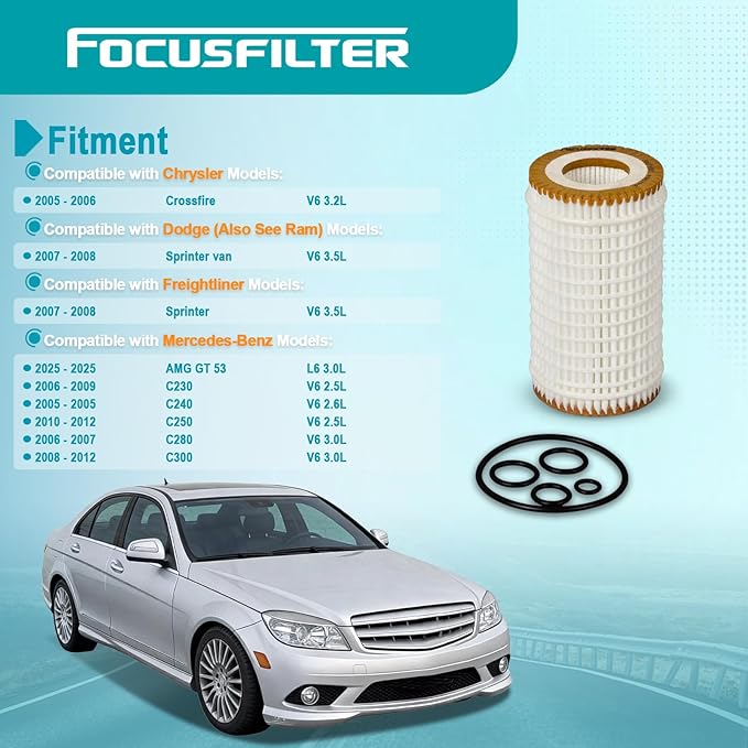 FOCUSFILTER HU718/5x OEM Grade Oil Filter, Compatible with Mercedes-Benz C230/C240/C320/C300 /E350/E320/C350/E500/G1450/SL500/CL500, Replaces 05102905AB, 05102905AA, A1121800009