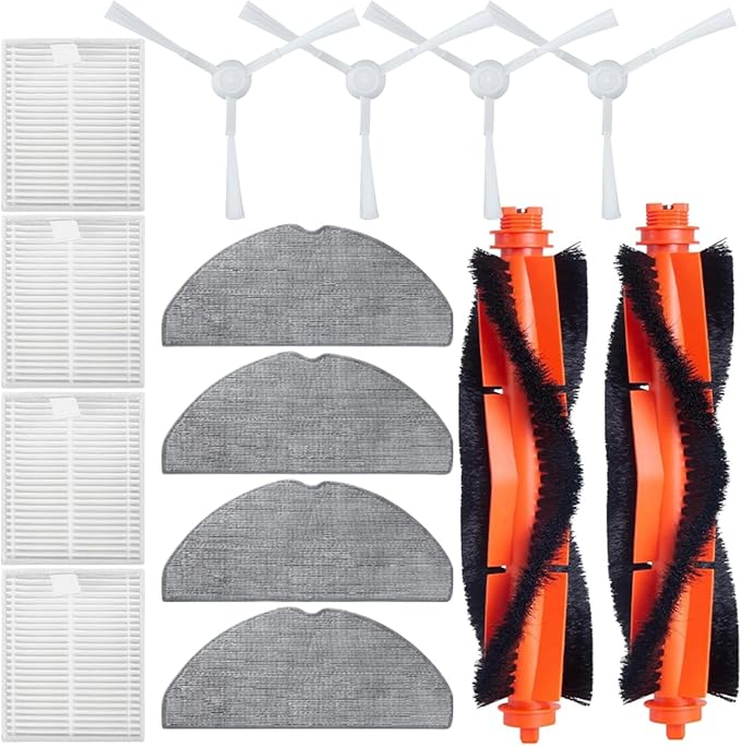 Accessories Kit for Xiaomi S20 Robot Vacuum Cleaner Replacement Parts, 4 Side Brushes, 2 Main Brushes, 4 HEPA Filters, 4 Mop Pads, Repuestos Spare Repair Attachments