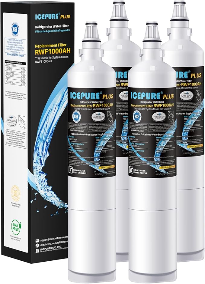 ICEPURE PLUS 5231JA2006A NSF/ANSI 53&42 Certified Refrigerator Water Filter Replacement for LG LT600P, Kenmore 46-9990, 5231JA2006B, 5231JA2006E, LT600P-B, 469990, FML-2, LFX25975ST, LFX25960ST, 4PACK