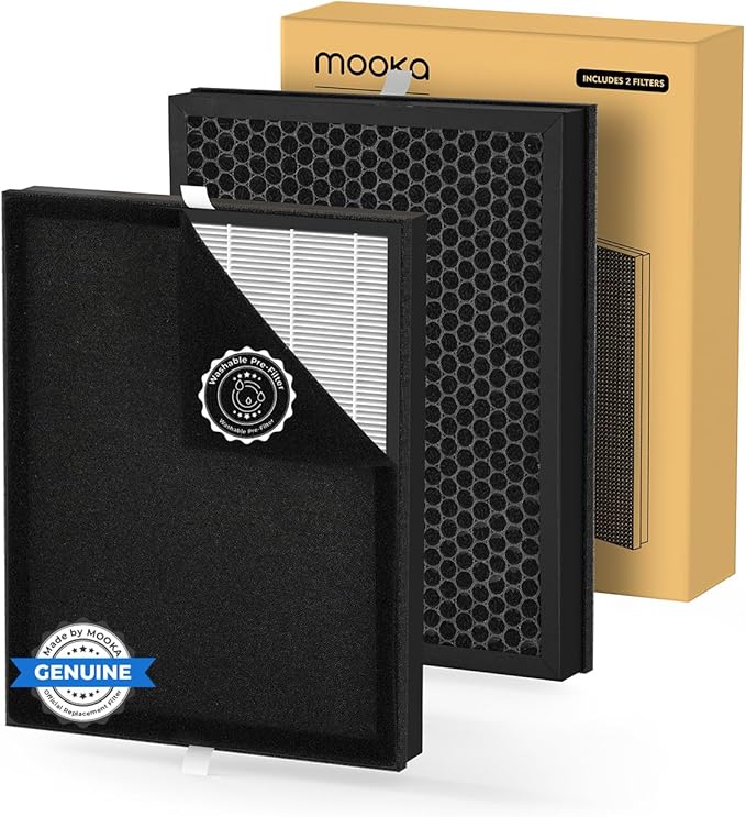MOOKA Genuine HEPA Washable Filter Replacement for KJ190L KJ190H Air Purifier, 3 Stage Filtration Removes Nearly All Pollen Dander Smoke Pet Hair Dust, 2-PACK