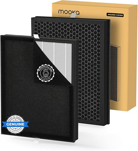 MOOKA Genuine HEPA Washable Filter Replacement for KJ190L KJ190H Air Purifier, 3 Stage Filtration Removes Nearly All Pollen Dander Smoke Pet Hair Dust, 2-PACK