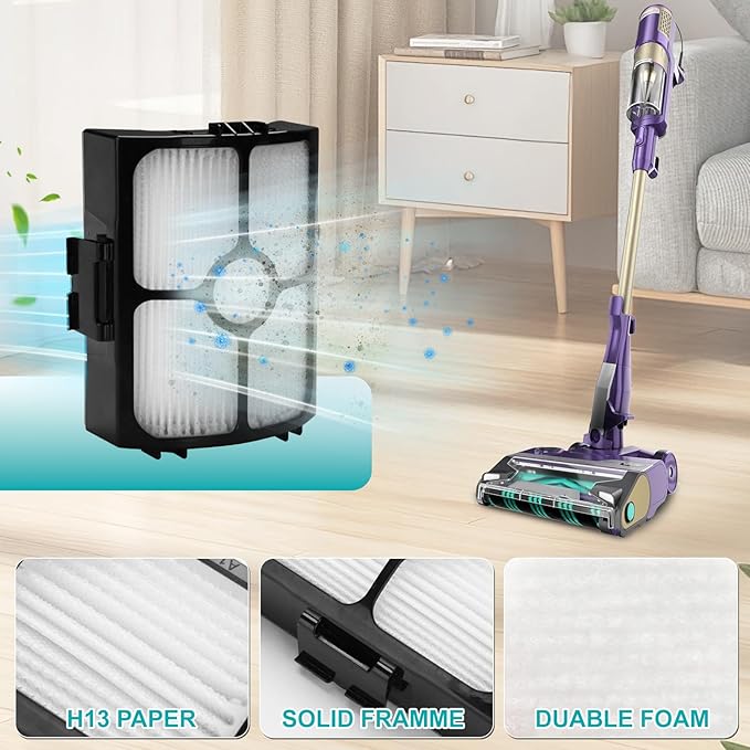 HZ4001AMZ Replacement for Shark HZ4002 Stratos Ultralight Corded Stick Vacuum, Replace part XFFKHZ3000 XHFHZ3000, 1 Roller Brush (for HZ4002, HZ4001AMZ) + 2 HEPA Filter + 4 Foam & Felt Filters