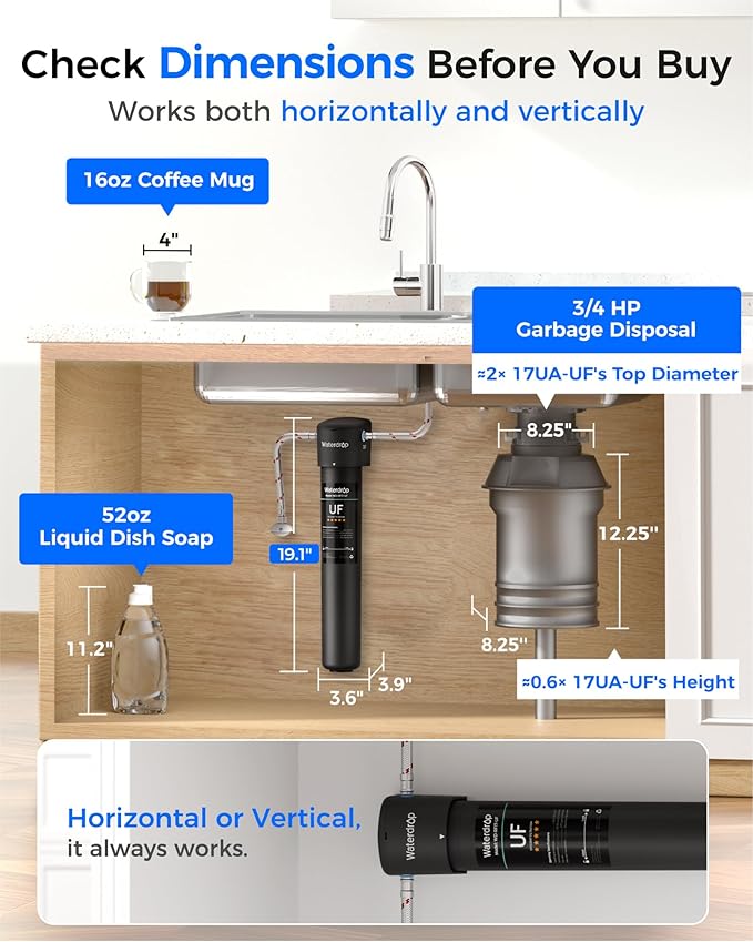 Waterdrop 17UA-UF 0.01 μm Ultra Filtration Under Sink Water Filter System, 3 Years, Reduces Lead, Chlorine, Bad Taste & Odor, Direct Connect to Kitchen Faucet, USA Tech