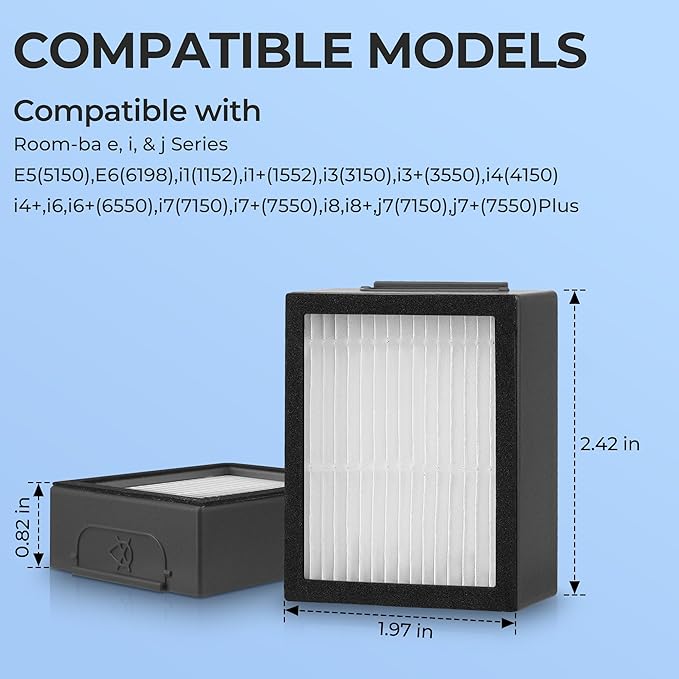 Filter Replacement for Roomba E I & J Series i7 i7+/plus i3 i3+ E5 E6 E7 i4 i6 i6+ i8 i8+ Vacuum Cleaners Parts, 18 Pack 4639161 High Efficiency Filters + 1 Cleaning Brush