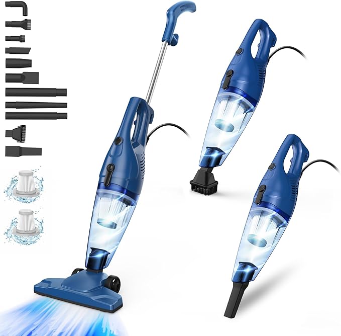 Corded Vacuum Cleaner, 12-in-1 Vacuum Cleaners for Home 15Kpa Power Suction Lightweight Stick Vacuum with Washable HEPA Filter Converts to a Handheld Vacuum for Home, Pet Hair, Carpet, Hard Floors