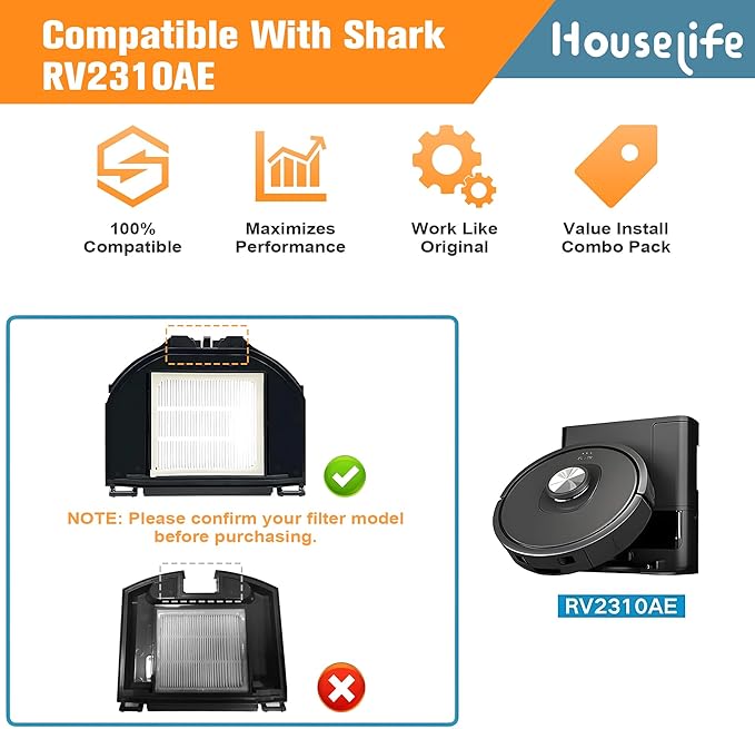 Replacement Parts Kit Compatible with Shark AV2310AE RV2310AE Matrix Robot Vacuum(Not for RV2300/RV2310), Includes 1 Main Brush Roller, 6 Side Brushes, 2 Dustbin Filters and 1 Cleaning Tool