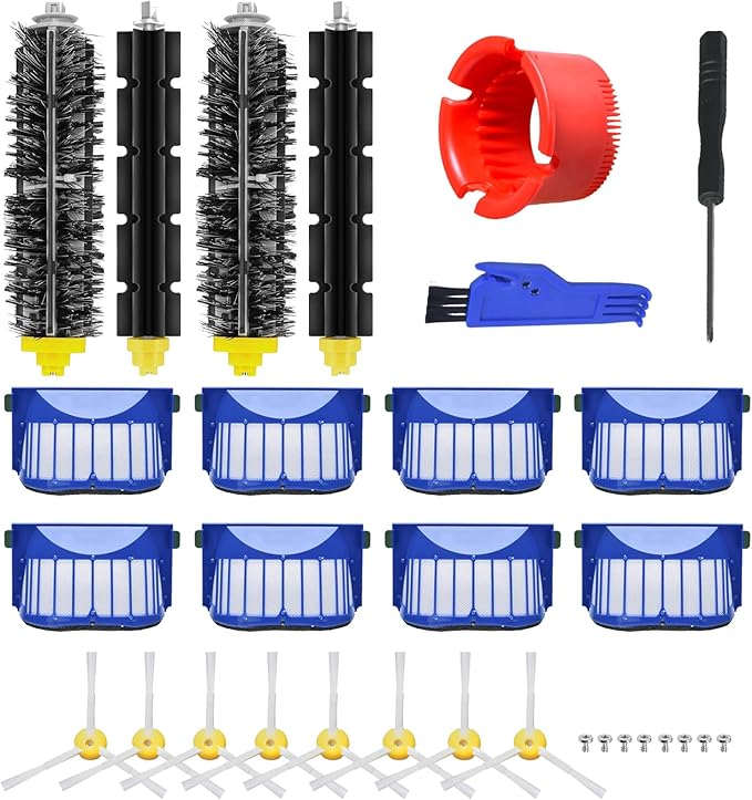 For Roomba 600 Series Replacement Parts 32Pcs, Combo Kit with Side Brush and Filters,Brushroll for Pet Hair Carpets Hard Floors, Compatible with iRobot 600 610 620 630 650 675 680 690 692 694 500 595